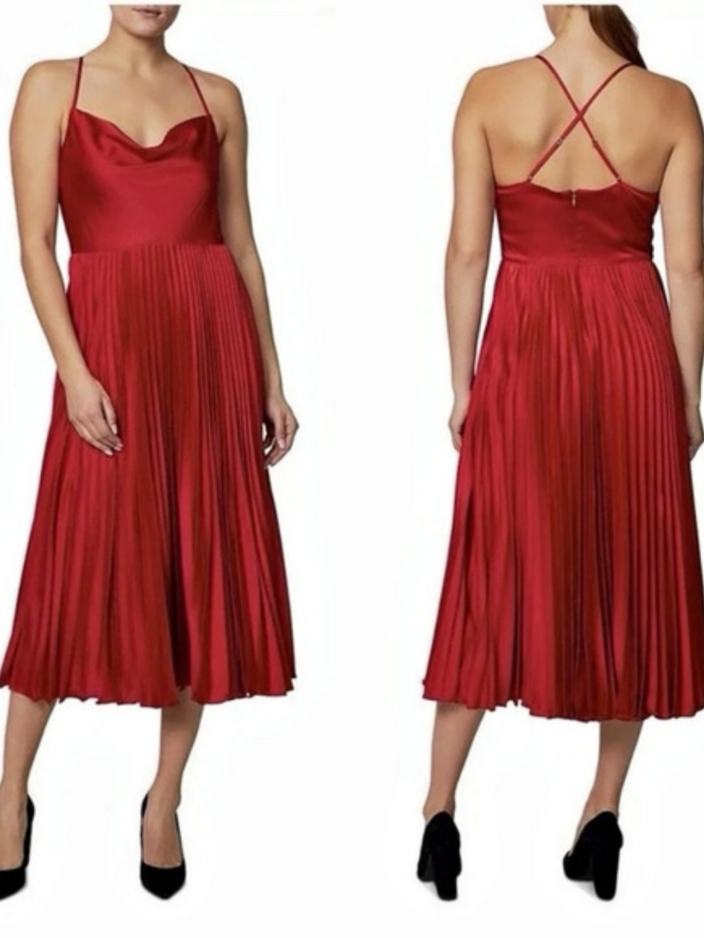 Laundry by Shelli Segal Cowlneck Pleated Midi Dress Red Medium
